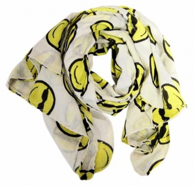 Printed Cotton Scarf Happy Face White