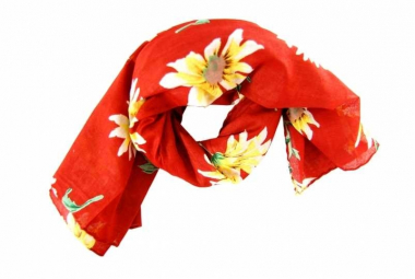Printed Cotton Scarf Flower Red