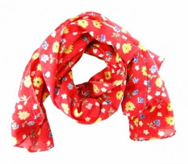 Printed Cotton Scarf Flower Red