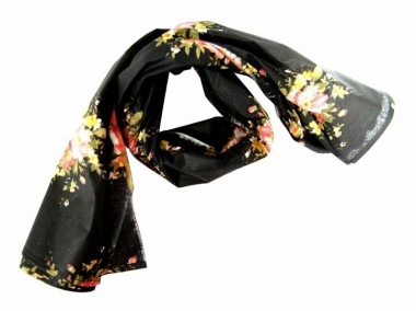 Printed Cotton Scarf Flower Black and Pink