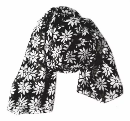 Bedrucktes Polyestertuch Schwarz Blumen Muster