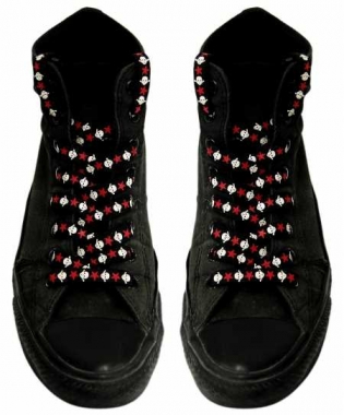 Shoe Laces - White Skulls Red Stars