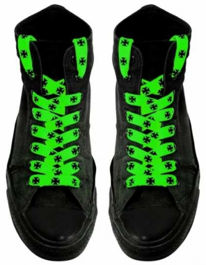Shoe Laces - Green Iron Cross