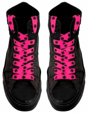 Shoe Laces - Pink Iron Cross