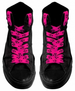 Shoe Laces - Fluorescent Pink Skulls