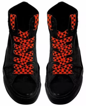 Neon Orange Checkered Shoelaces