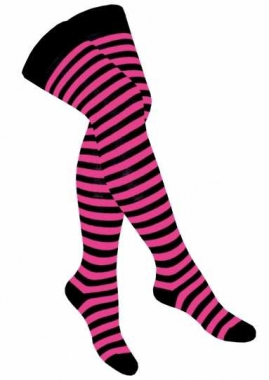 Over Knee Thigh Socks Black & Pink Striped