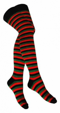 Over Knee Thigh Socks Green & Red Striped