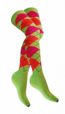 Over Knee Thigh Socks Squared Green & Orange & Pink