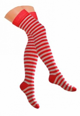 Over Knee Thigh Socks Light Red & Grey