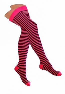 Over Knee Thigh Socks Neonpink & Black Pinstripes
