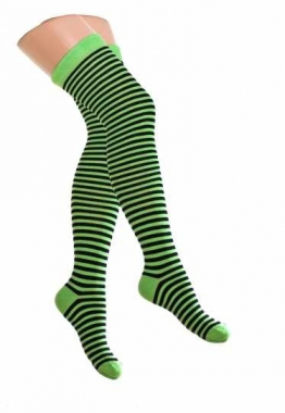 Over Knee Thigh Socks Neongreen & Black Pinstripes
