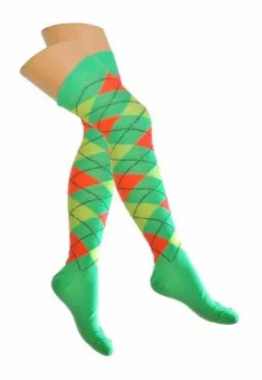 Over Knee Strümpfe Neongrün, Orange & Gelb Karos