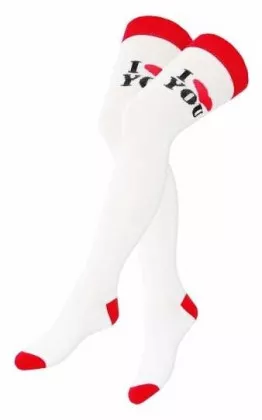 Over Knee Strümpfe Rot & Weiß I love you