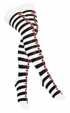 Over Knee Thigh Socks Black & white striped with playing cards