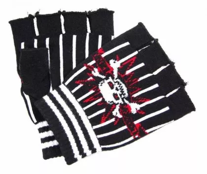 Schal mit Beanie und Hanschuhe im Set - Piraten Totenkopf Schwarz Rot Weiß