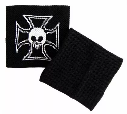 Schweißband Schwarz Totenkopf Kreuz