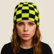 Black & Neon Yellow Chess Pattern Beanie
