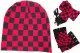 Winter Set with Beanie - Scarf - Gloves - red black chess pattern