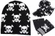 Rockabilly Winter Set | Beanie Gloves and Scarf - white Skulls on black base