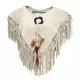 Beiger Lederponcho mit Blume