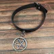 Leather Collar Choker Inverted Pentagram