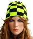 Black & Neon Yellow Chess Pattern Beanie