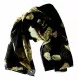 Printed Polyester Scarf Black Flower Pattern