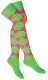 Over Knee Thigh Socks Green with Multicolour Squares