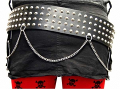 Conical Studded Leather Belt 4 row with chain