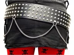 Conical Studded Leather Belt 4 row with chain