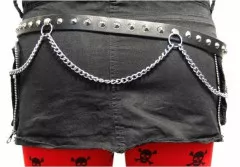 Conical Studded Leather Belt 2 row with chain