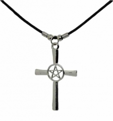 Halskette mit Anhänger Kreuz und Pentagramm