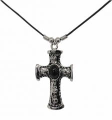 Cross Pendant with Black Stone Necklace