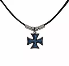 Anhänger kleines blaues eisernes Kreuz mit Baumwollkordel