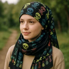 Printed Cotton Scarf Skulls