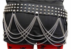 Conical Studded Leather Belt 3 row with chains