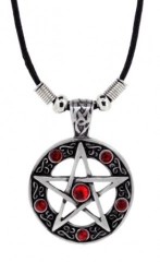 Halskette Pentagramm mit roten Steinchen