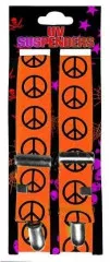 Neon Orange Peace Symbol Suspenders