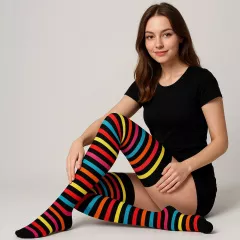 Over Knee Thigh Socks Multicoloured Striped
