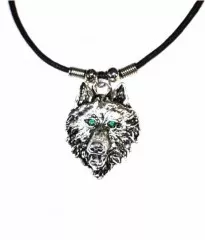 Necklace Wolf with Green Eyes