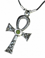 Gothic Halskette Kreuz & grünes Auge