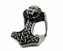 Stainless Steel Ring - Thorhammer With Lionshead