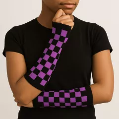Arm sleeves with black and lila chess pattern