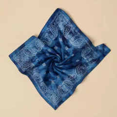 Bandana Head Wrap Scarf Blue Batik Paisley