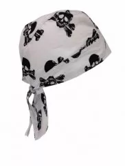 Bandana Cap White with Black Skulls