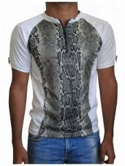 White Unisex T-Shirt Snake Skin - Beige