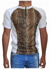 White Unisex T-Shirt Snake Skin - Brown