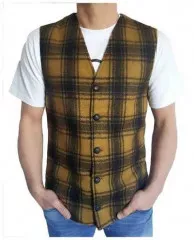 Tartan Waistcoat Yellow Square Pattern
