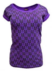 Girlie Top Skulls Chess Pattern Purple